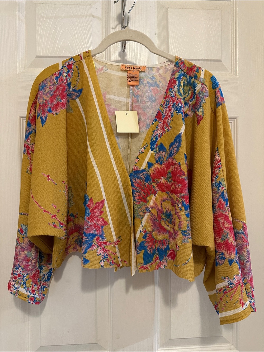 Flying Tomato Mustard Yellow Floral Crop Kimono